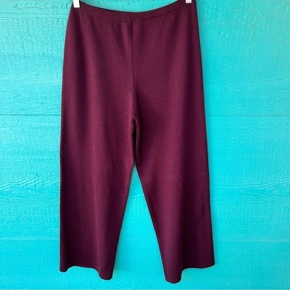 WIDE LEG HEAVY KNIT HIGH RISE SLOUCHY PULL ON BURGUNDY WOOL PANTS LARGE - Picture 1 of 5